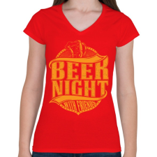 PRINTFASHION Éjszakai sörözés - Női V-nyakú póló - Piros női póló