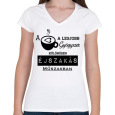 PRINTFASHION ÉJSZAKÁS MŰSZAK - Női V-nyakú póló - Fehér