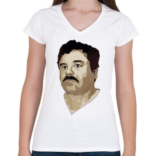 PRINTFASHION El Chapo - Női V-nyakú póló - Fehér női póló