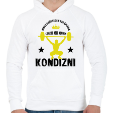 PRINTFASHION El kell mennem kondizni - Férfi kapucnis pulóver - Fehér férfi pulóver, kardigán