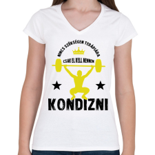 PRINTFASHION El kell mennem kondizni - Női V-nyakú póló - Fehér női póló