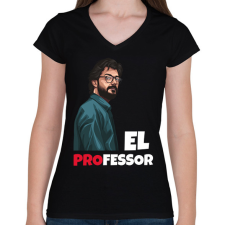 PRINTFASHION El Professor - Női V-nyakú póló - Fekete női póló