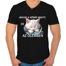 PRINTFASHION elaludt az ölemben - Férfi V-nyakú póló - Fekete