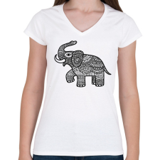 PRINTFASHION Elefánt - fekete - Női V-nyakú póló - Fehér női póló