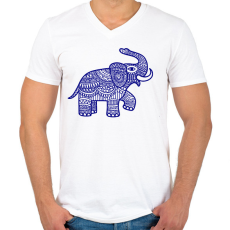 PRINTFASHION Elefánt - kék - Férfi V-nyakú póló - Fehér