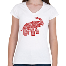 PRINTFASHION Elefánt - piros - Női V-nyakú póló - Fehér női póló