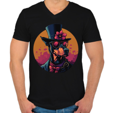 PRINTFASHION Elegáns Doberman - Férfi V-nyakú póló - Fekete férfi póló