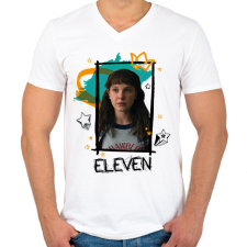 PRINTFASHION Eleven - Stranger Things - Férfi V-nyakú póló - Fehér férfi póló