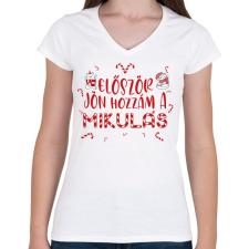 PRINTFASHION Először jön hozzám a Mákulás - Női V-nyakú póló - Fehér női póló