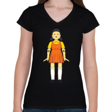 PRINTFASHION Első játék - Squid Game - Női V-nyakú póló - Fekete női póló