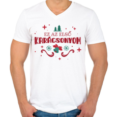 PRINTFASHION Első Karácsonyom - Férfi V-nyakú póló - Fehér