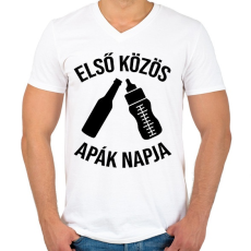 PRINTFASHION Első közös apák napja - Férfi V-nyakú póló - Fehér