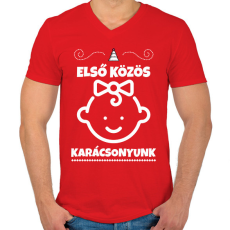 PRINTFASHION Első közös karácsonyunk 2 - Férfi V-nyakú póló - Piros