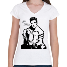 PRINTFASHION Elvis Presley - Női V-nyakú póló - Fehér női póló