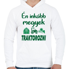 PRINTFASHION Én inkább megyek traktorozni - Férfi kapucnis pulóver - Fehér férfi pulóver, kardigán