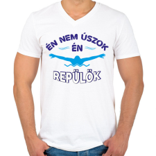 PRINTFASHION Én nem úszok - Férfi V-nyakú póló - Fehér férfi póló