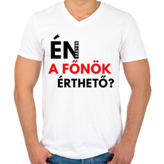 PRINTFASHION ÉN VAGYOK A FŐNÖK ÉRTHETŐ - Férfi V-nyakú póló - Fehér