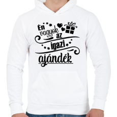 PRINTFASHION Én vagyok az igazi ajándék - Férfi kapucnis pulóver - Fehér