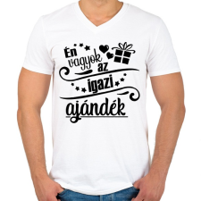 PRINTFASHION Én vagyok az igazi ajándék - Férfi V-nyakú póló - Fehér férfi póló