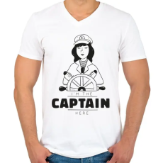 PRINTFASHION Én vagyok itt a kapitány - Férfi V-nyakú póló - Fehér