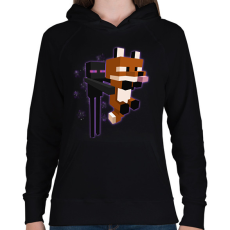 PRINTFASHION Enderman rókával - Női kapucnis pulóver - Fekete