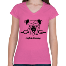 PRINTFASHION English Bulldog - Női V-nyakú póló - Rózsaszín női póló