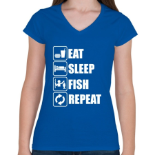 PRINTFASHION Enni, aludni, horgászni - Női V-nyakú póló - Királykék női póló