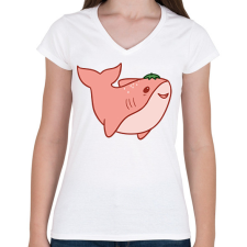 PRINTFASHION Epres cápa - Női V-nyakú póló - Fehér női póló