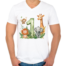 PRINTFASHION Erdei állatok 1 éves  - Férfi V-nyakú póló - Fehér