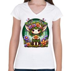 PRINTFASHION Erdei manó - Női V-nyakú póló - Fehér