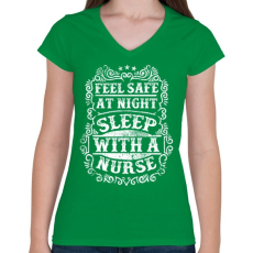 PRINTFASHION Érezd magad biztonságban éjszaka, aludj nővérrel!  - Női V-nyakú póló - Zöld