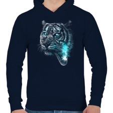 PRINTFASHION Értelmiségi tigris - Férfi kapucnis pulóver - Sötétkék férfi pulóver, kardigán
