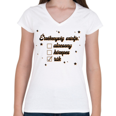 PRINTFASHION Érzékenység szintje - Női V-nyakú póló - Fehér