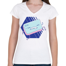 PRINTFASHION ESC gomb - Női V-nyakú póló - Fehér női póló