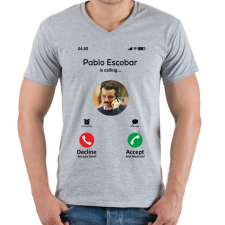 PRINTFASHION Escobar calling - Férfi V-nyakú póló - Sport szürke férfi póló