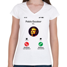 PRINTFASHION Escobar magyar - Női V-nyakú póló - Fehér női póló