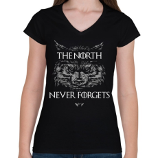 PRINTFASHION Észak nem felejt - Női V-nyakú póló - Fekete