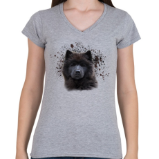 PRINTFASHION eurázsiai kutya - Női V-nyakú póló - Sport szürke