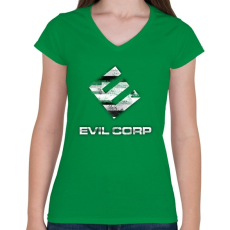 PRINTFASHION Evil Corp Glitch - Női V-nyakú póló - Zöld