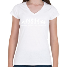 PRINTFASHION Evolúció - Női V-nyakú póló - Fehér női póló