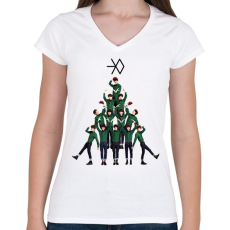PRINTFASHION EXO Christmas - Női V-nyakú póló - Fehér