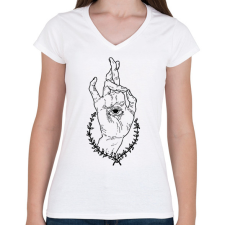 PRINTFASHION Eye in hand - Női V-nyakú póló - Fehér női póló
