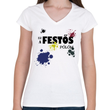 PRINTFASHION Ez a festős pólóm - Női V-nyakú póló - Fehér női póló