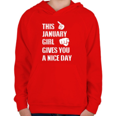 PRINTFASHION Ez a januári csaj szép napot kíván neked - Gyerek kapucnis pulóver - Piros