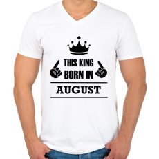 PRINTFASHION Ez a király augusztusban született - Férfi V-nyakú póló - Fehér
