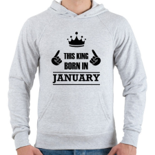 PRINTFASHION Ez a király januárban született - Férfi kapucnis pulóver - Sport szürke férfi pulóver, kardigán