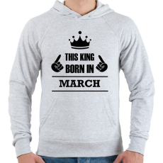 PRINTFASHION Ez a király márciusban született - Férfi kapucnis pulóver - Sport szürke