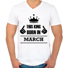 PRINTFASHION Ez a király márciusban született - Férfi V-nyakú póló - Fehér