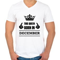 PRINTFASHION Ez a királynő decemberben született - Férfi V-nyakú póló - Fehér