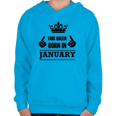 PRINTFASHION Ez a királynő januárban született - Gyerek kapucnis pulóver - Azúrkék
